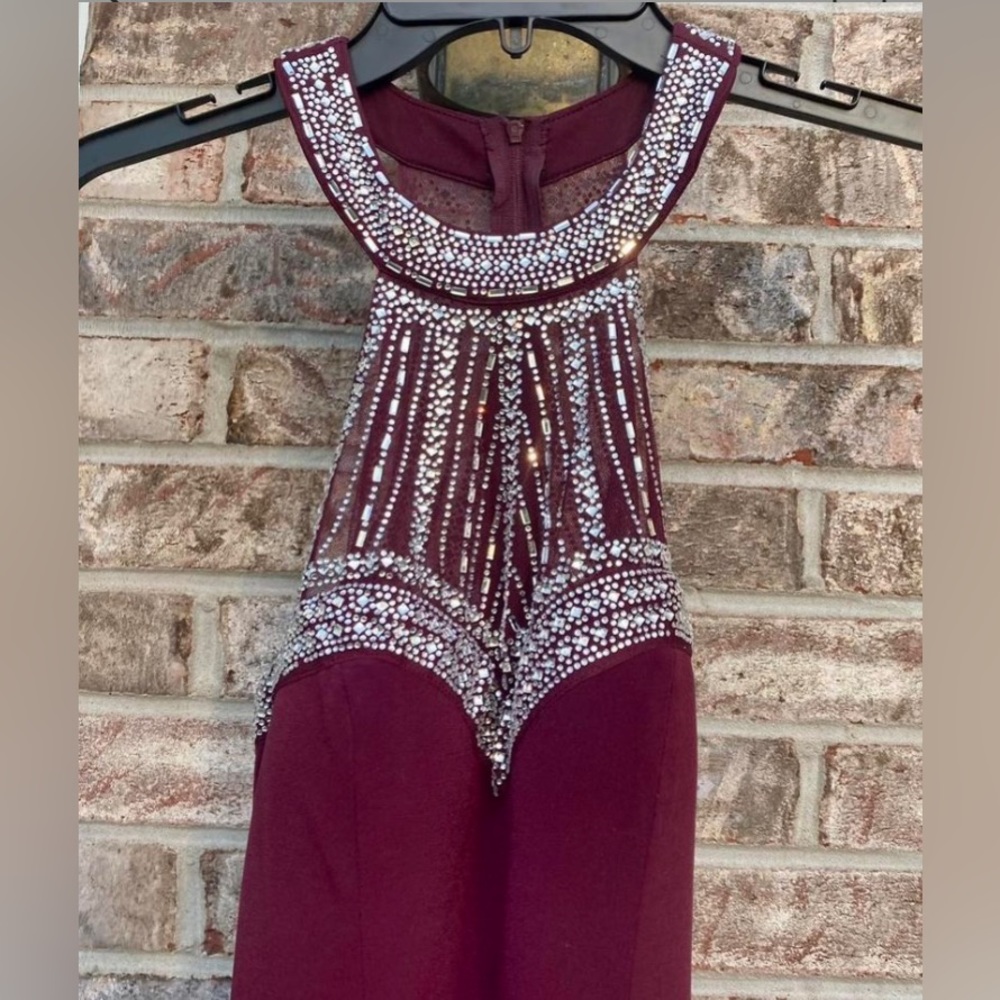 Wine Diamond Glam Formal Halter Prom Dress View 5